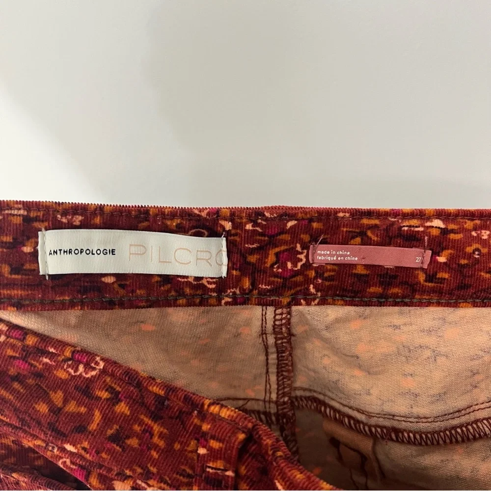 Anthropologie Pilcro High Rise Skinny Corduroy Pants in Orange Motif - Picture 5 of 9